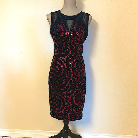 Jax raspberry red and black velvet pencil dress size 4 - Picture 2 of 11